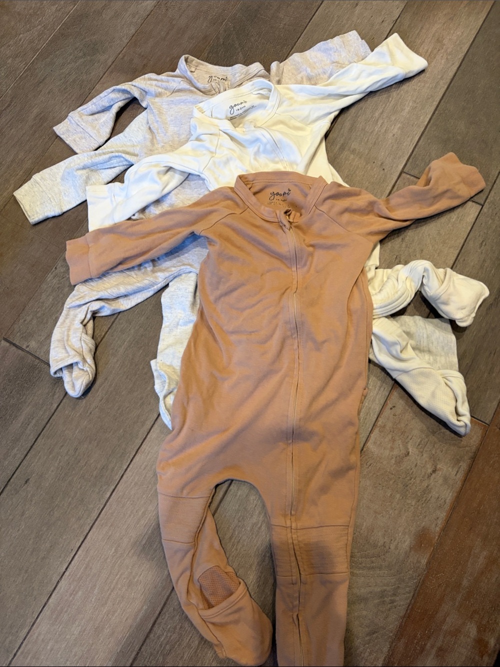 Goumi 18-24 Zip Front Kids One-Piece in Tan, cloud white and heather grey